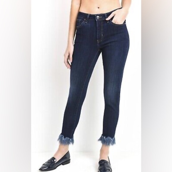 Just Black Denim Blue Straight-Leg Jeans W Fringe Hem Size 29 NWOT - Picture 1 of 11